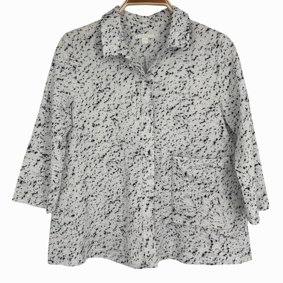 COS Tops - COS Textured Cotton Shirt‎ Size 2 White Black Speckled Button Front Minimalist